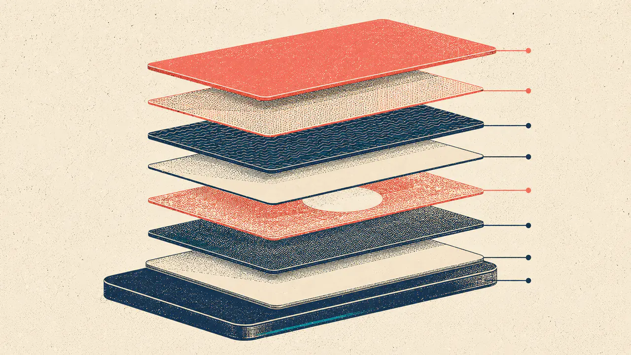 An exploded stack of card layers seen at an angle, representing the separate fields that make up a ChatGPT sponsored card